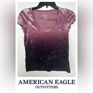 AMERICAN EAGLE - Velour Pink/Purple Ombré Short Sleeve Crop Top